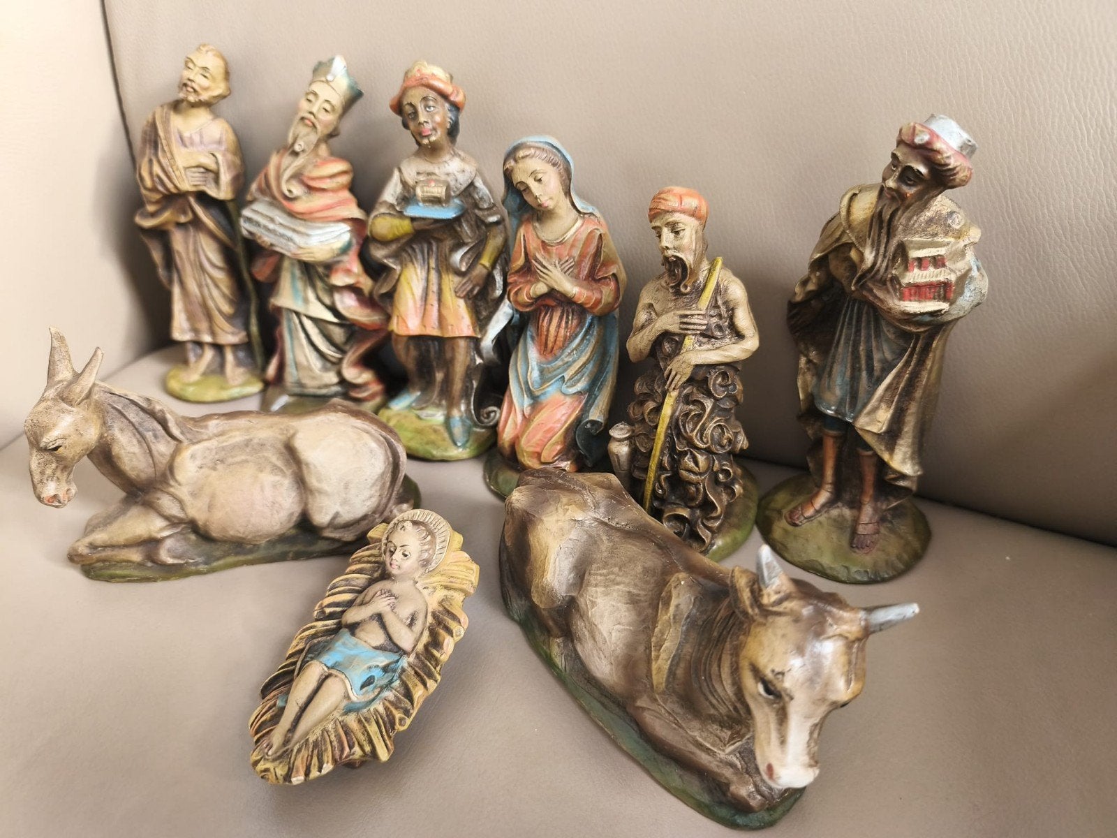 Vintage Kerststal Beelden Set - Handgemaakt in Italië, Verzamelen, Ophalen of Verzenden, Gebruikt, Beeld(je), Christendom | Katholiek