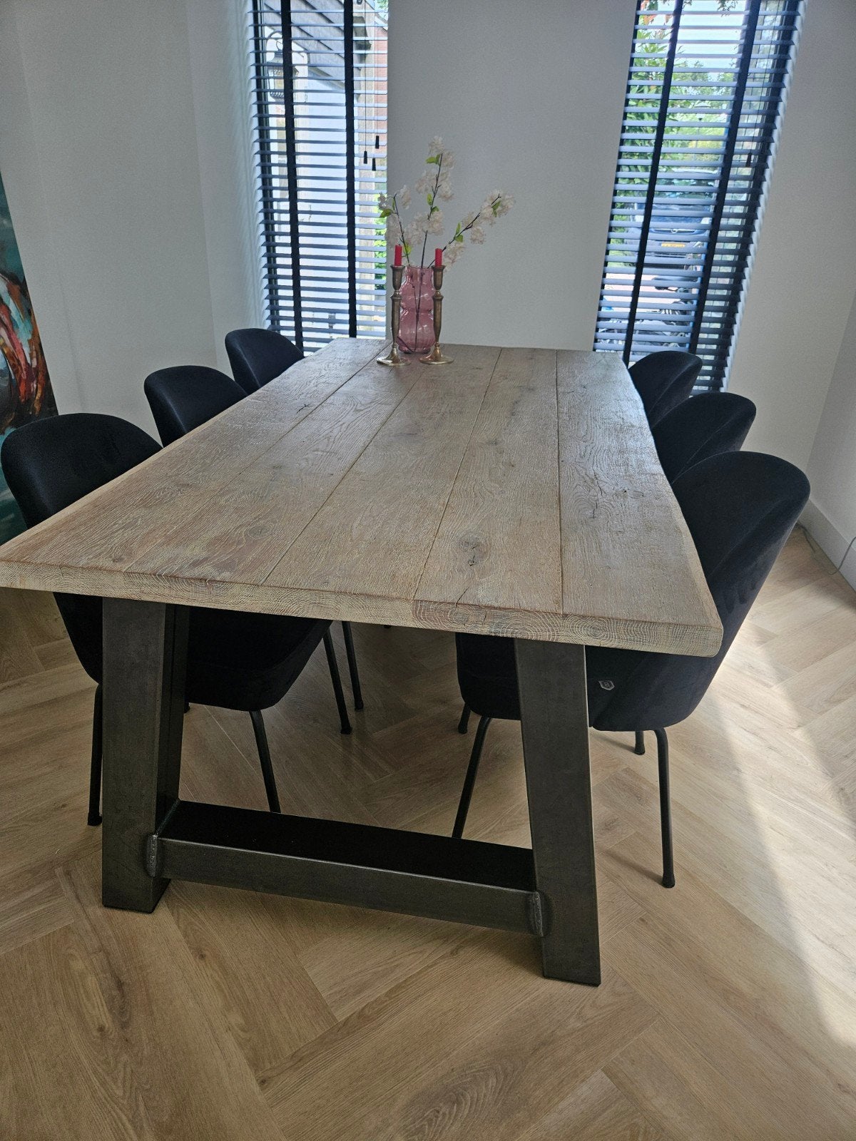 Robuuste eettafel 100x200 cm met metalen onderstel, Tot twee personen, 50 tot 100 cm, Zo goed als nieuw, 150 tot 200 cm