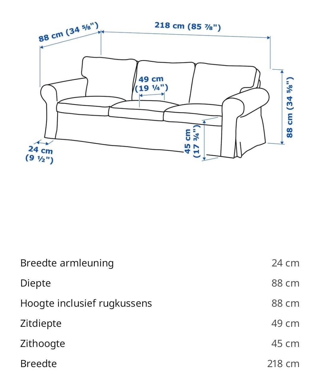 IKEA Ektorp 3-zitsbank - Comfortabel en Tijdloos, Ophalen, Gebruikt, Driepersoons, 75 tot 100 cm