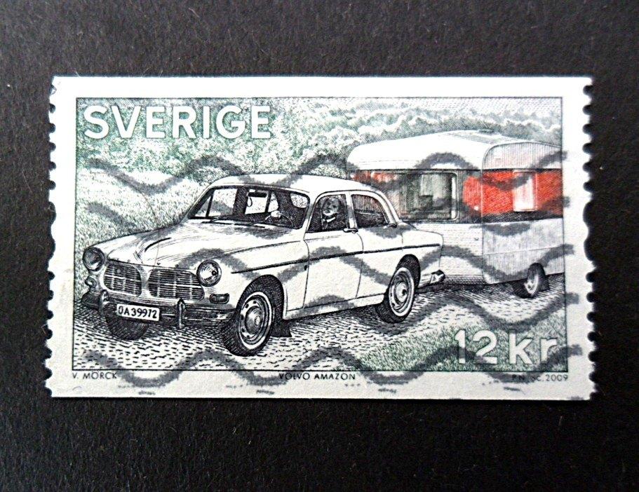 Zweden - auto Volvo uit jaren 60 met caravan - 12Kr 2009, Ophalen of Verzenden, Gestempeld, Auto's