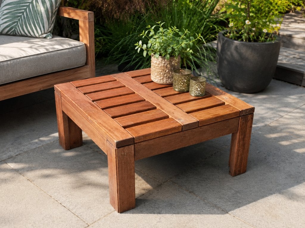 Vierkante teakhouten bijzettafel (50x50x27 cm), Ophalen, Minder dan 45 cm, Minder dan 55 cm, Gebruikt