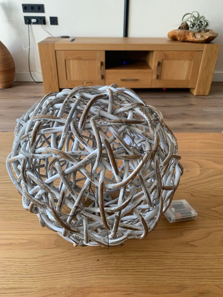 Decoratieve Sier Bol van Gevlochten Hout, Hout, Ophalen of Verzenden, Wit, Landelijk