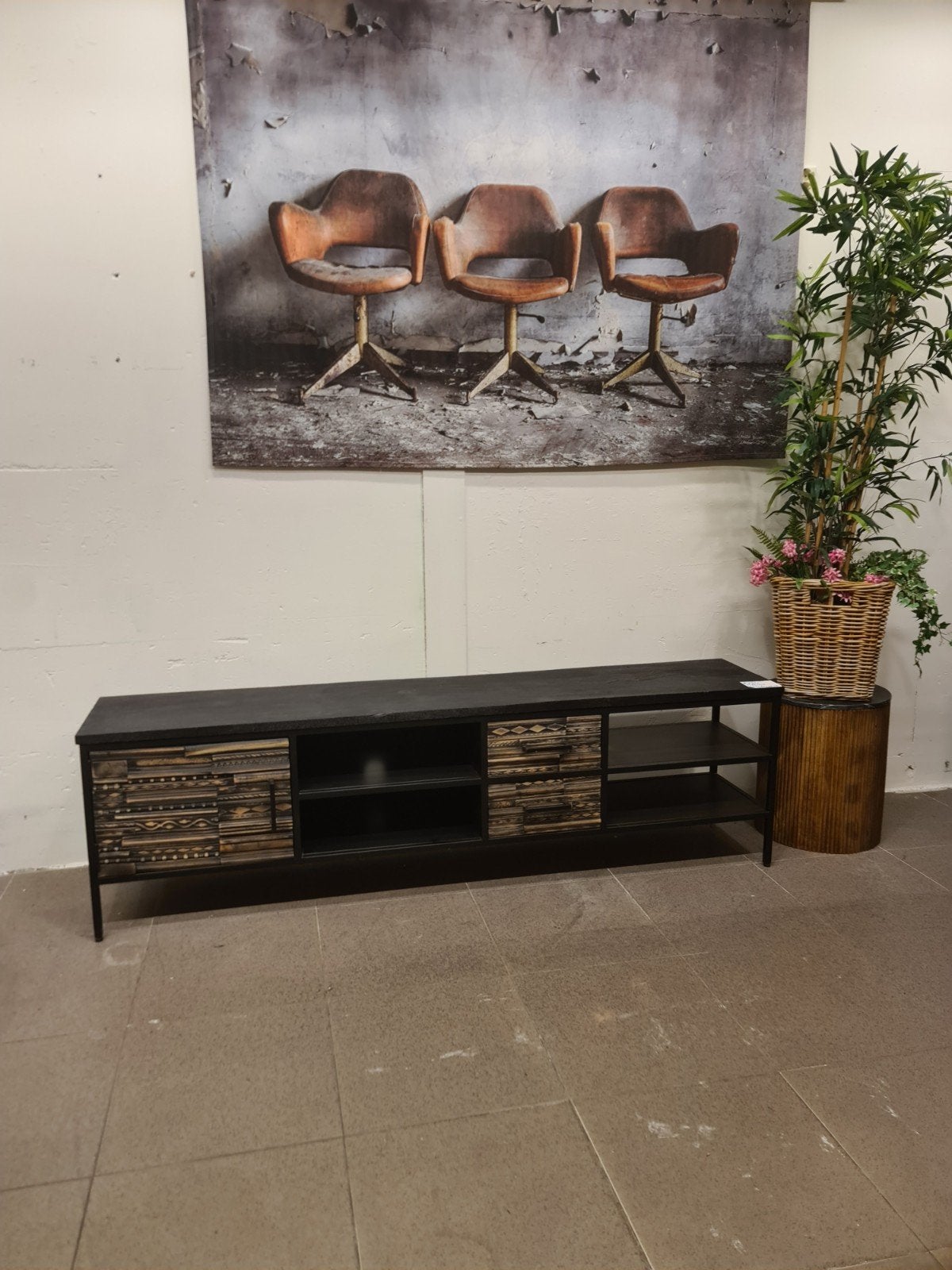 Nieuwe icathcers Malibu tv meubel 205x64x40cm zwart mango, Ophalen, Hout, Meerkleurig, Nieuw