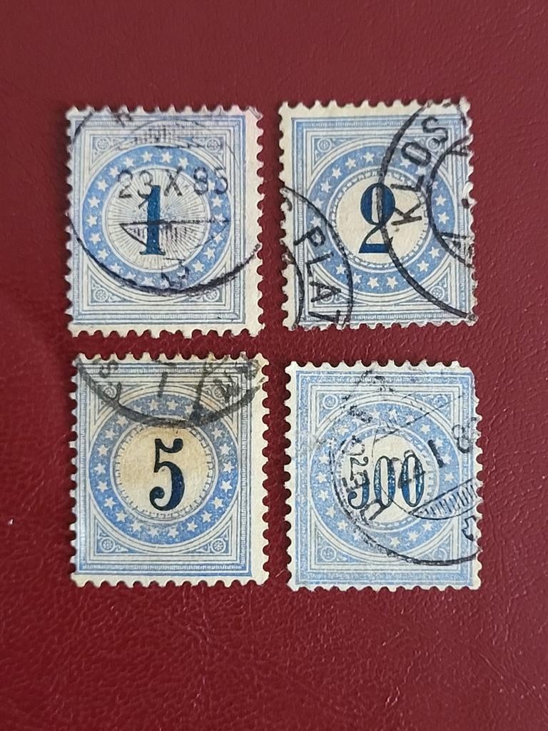 Zwitserse postzegels 1878-1880, 4 stuks, Ophalen of Verzenden, Gestempeld
