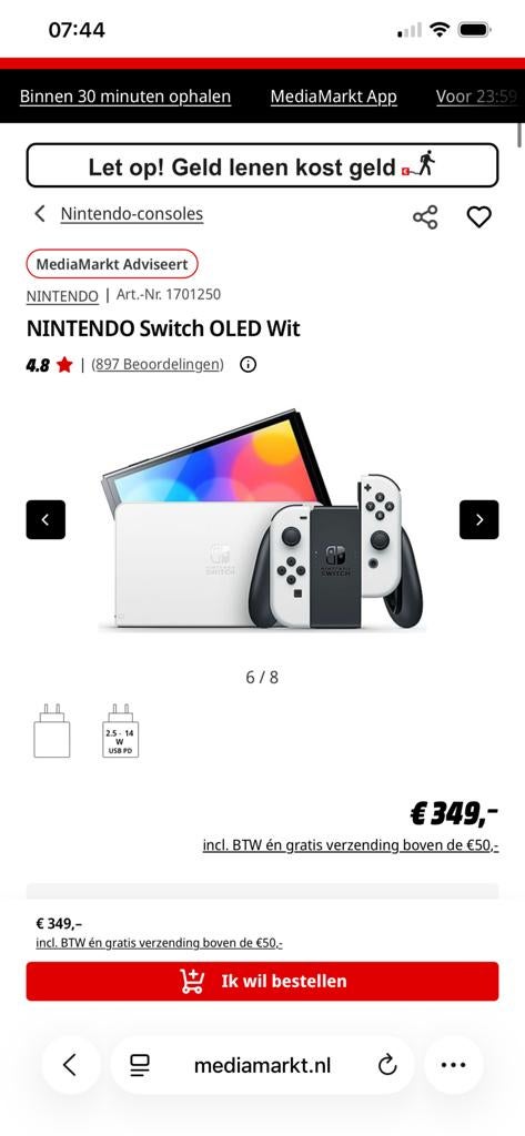Nintendo Switch OLED Wit, Ophalen, Nieuw, Met 2 controllers, Switch OLED