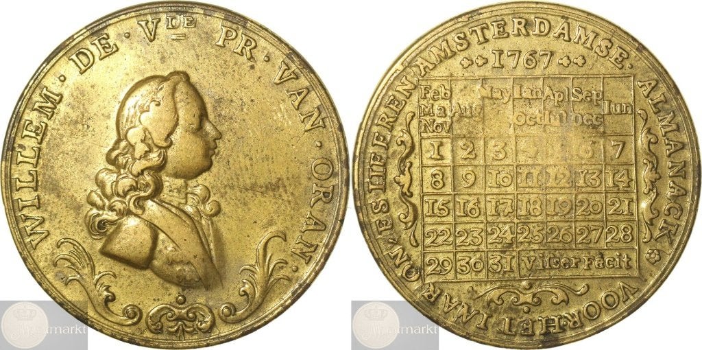 Kalender Medaille - 1767 'Amsterdamse Almanak', Postzegels en Munten, Penningen en Medailles, Ophalen of Verzenden, Overige materialen