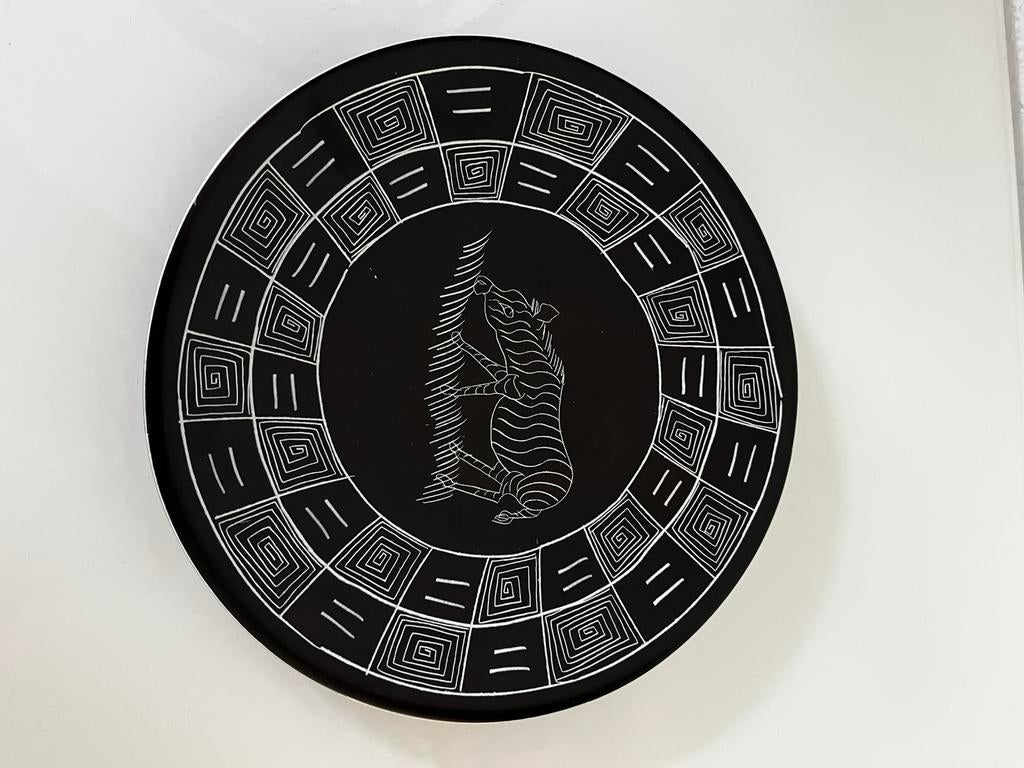 Afrikaans zeepsteen bord zwart/wit, Ophalen