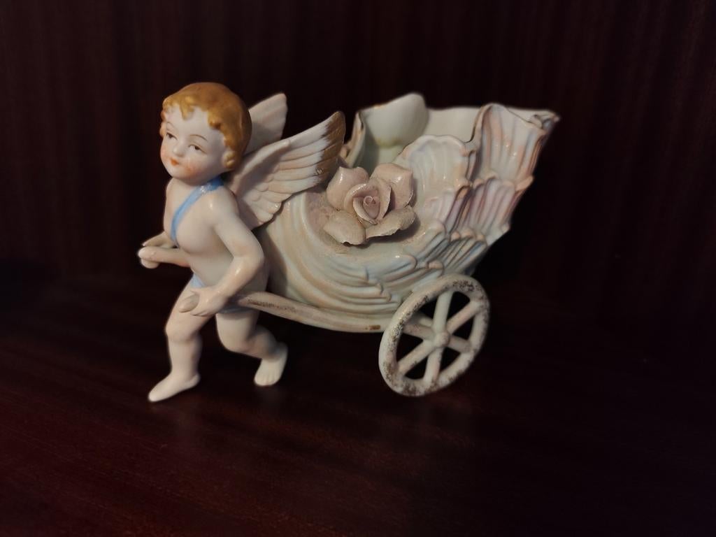Brocante Porseleinen Trekkar met Engel - Erfstuk, Antiek en Kunst, Ophalen