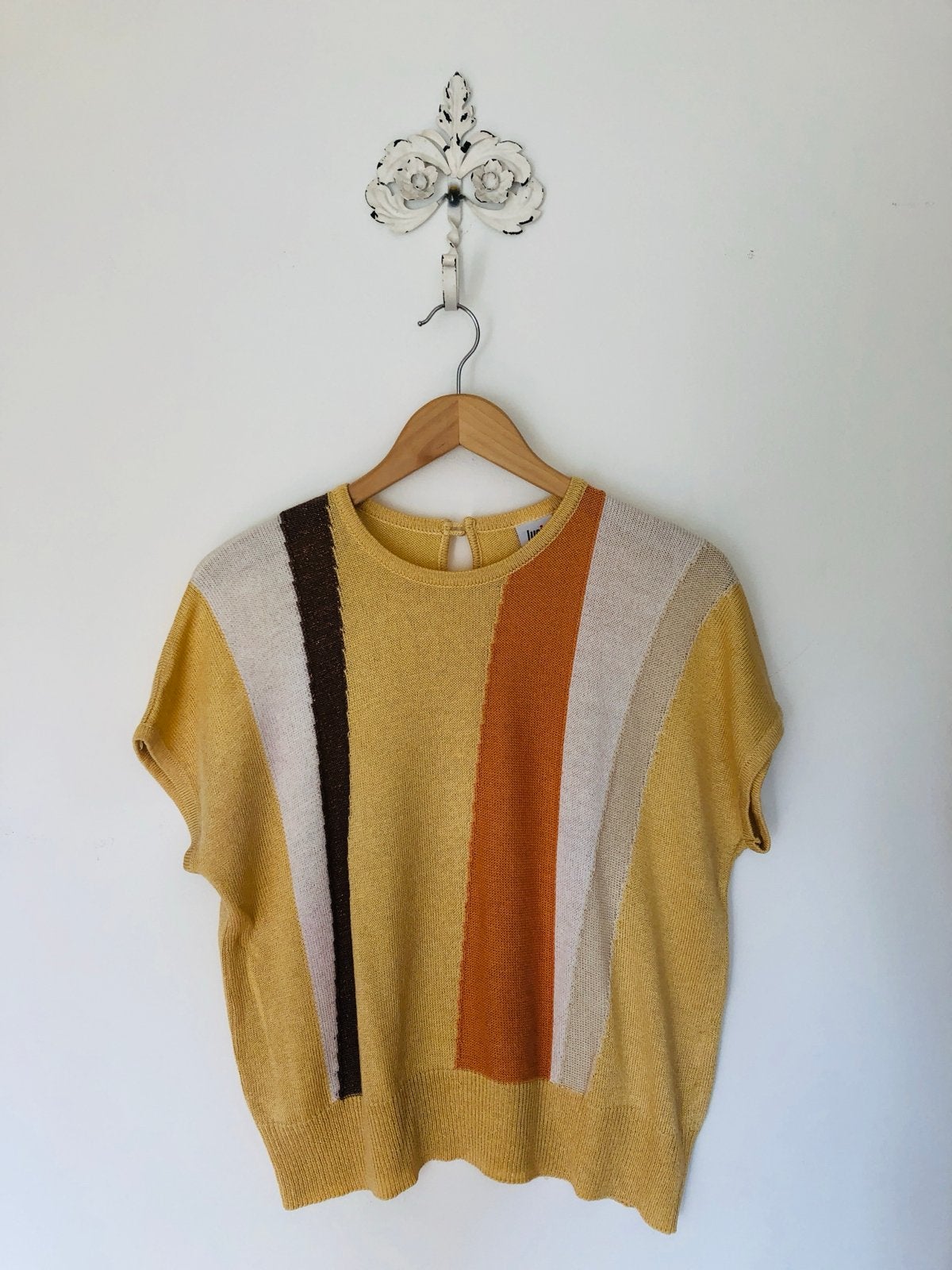Vintage Lucia top linnen maat 40 mosterdgeel seventies look, Geel, Maat 46/48 (XL) of groter, Ophalen of Verzenden, Korte mouw