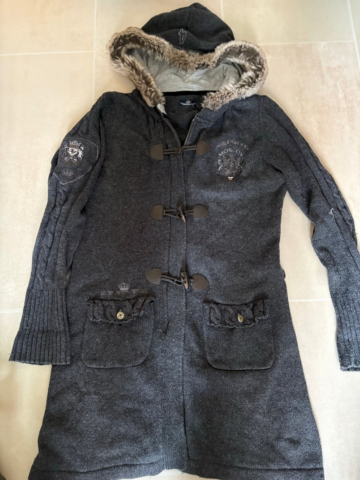 L'Argentina Dames Vest met Capuchon en Bontkraag, Ophalen of Verzenden, Gedragen, Maat 46/48 (XL) of groter, Grijs