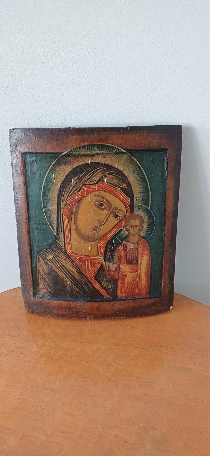 Antiek Russisch Icoon: Moeder Gods met Kind, Ophalen of Verzenden