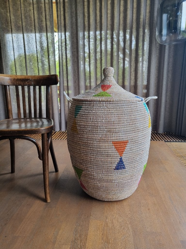 Afrikaans wasmand multicolor zeegras opbergmand uit Senegal, Mand, Rond, Nieuw, Ophalen of Verzenden