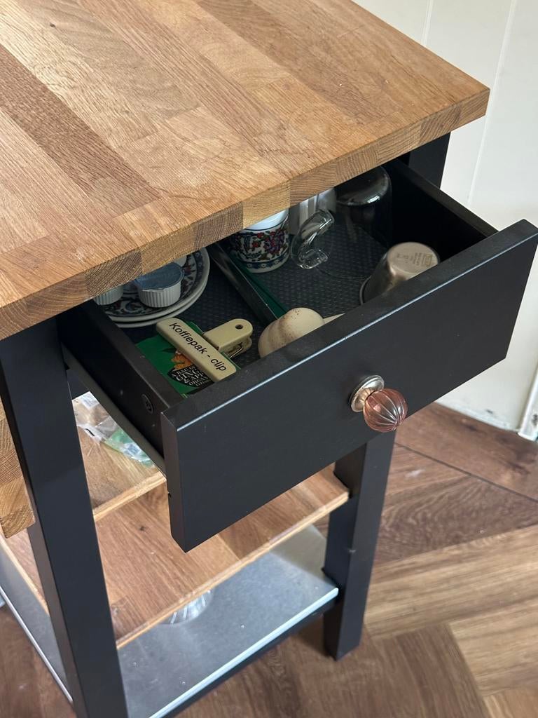 Ikea Stenstorp roltafel trolley zwart hout, Ophalen, 50 tot 100 cm, Zo goed als nieuw, 25 tot 50 cm