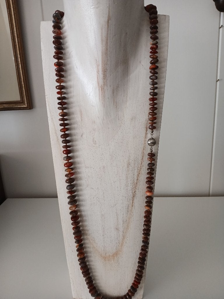 Amber kralen snoer, 91 cm, zilveren slot, Sieraden, Tassen en Uiterlijk, Verzenden, Zo goed als nieuw, Overige kleuren, Steen of Mineraal