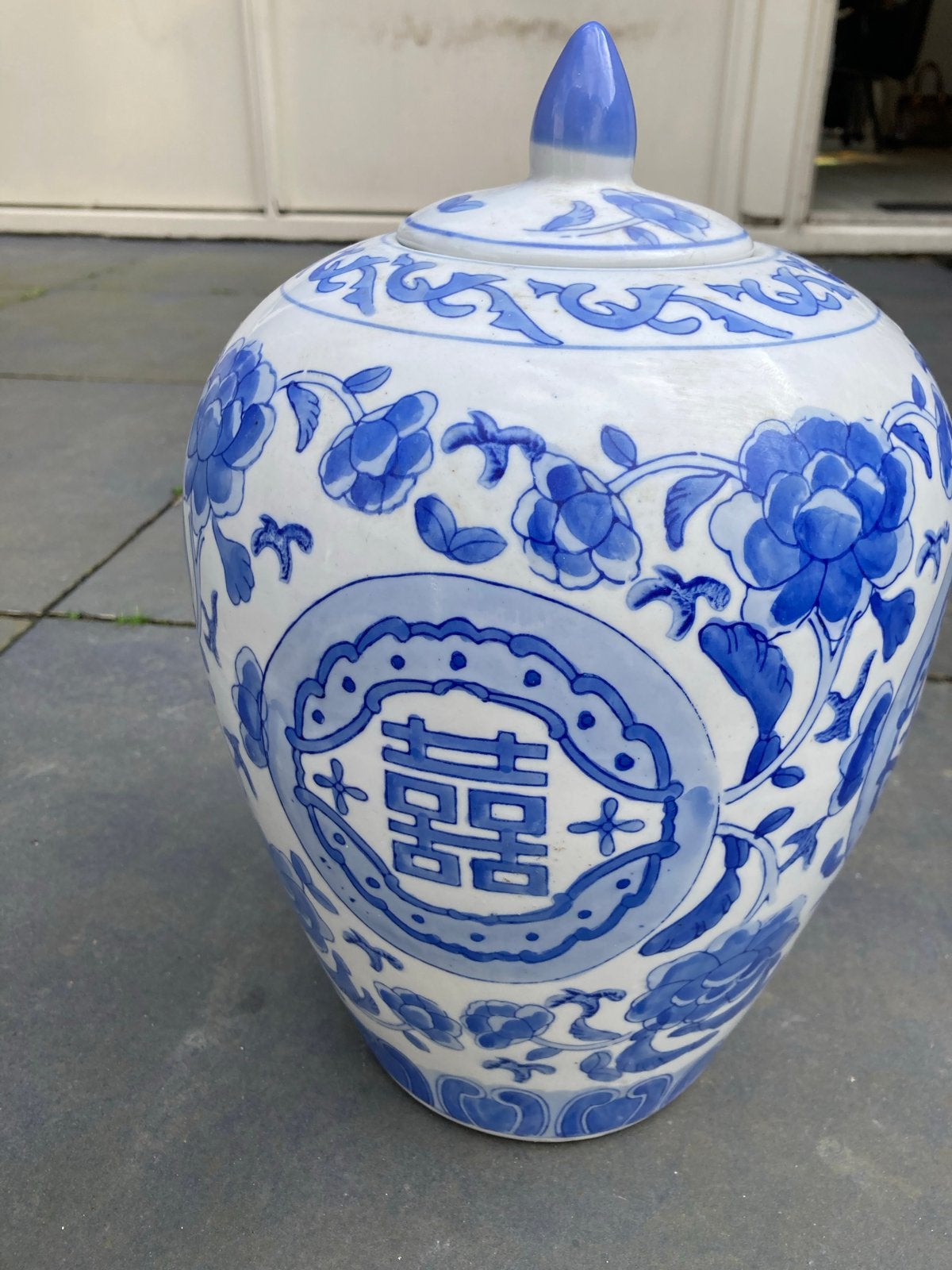 Antieke Chinese Gemberpot Blauw-Wit met Deksel, Ophalen of Verzenden