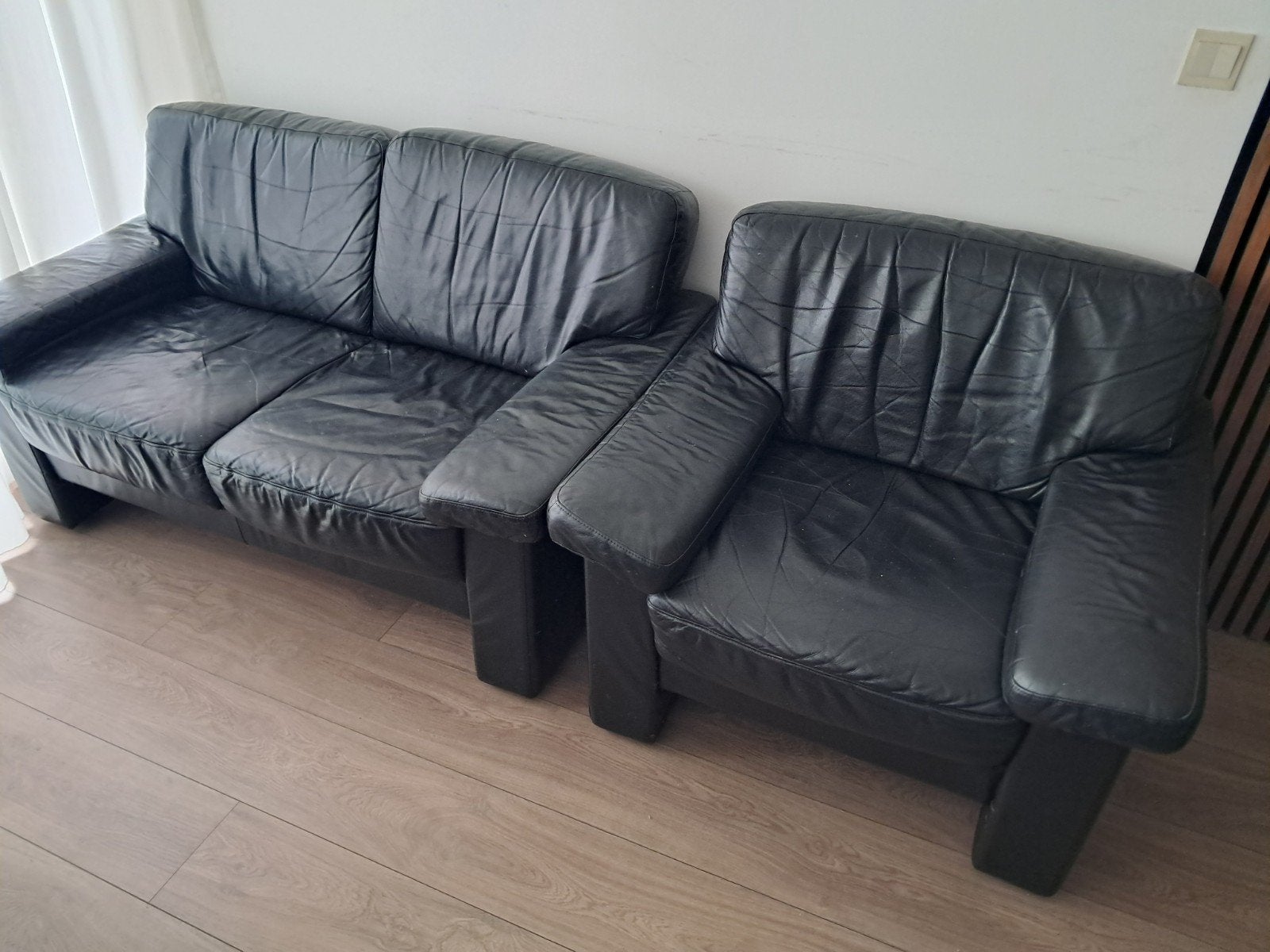 bank en fauteuil set - Zwart, Ophalen, Gebruikt, 150 tot 200 cm, Tweepersoons