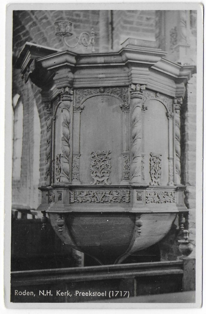 Roden N H kerk Preekstoel Ansichtkaart Uit 1941 ( B6740 ), Ophalen of Verzenden, 1940 tot 1960, Gelopen