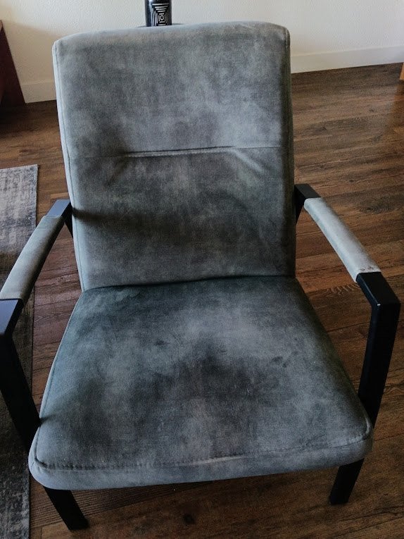 groene fauteuil  ( velours  ), Ophalen, Minder dan 75 cm, Zo goed als nieuw, Stof