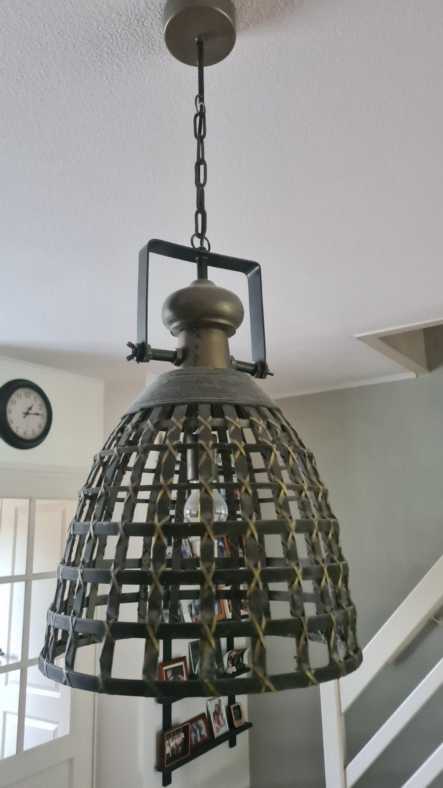 PTMD Hanglamp - Industriële Stijl met Gevlochten Kap, Gebruikt, Industrieel, Landelijk, Natuurlijk materiaal, E27 (groot)