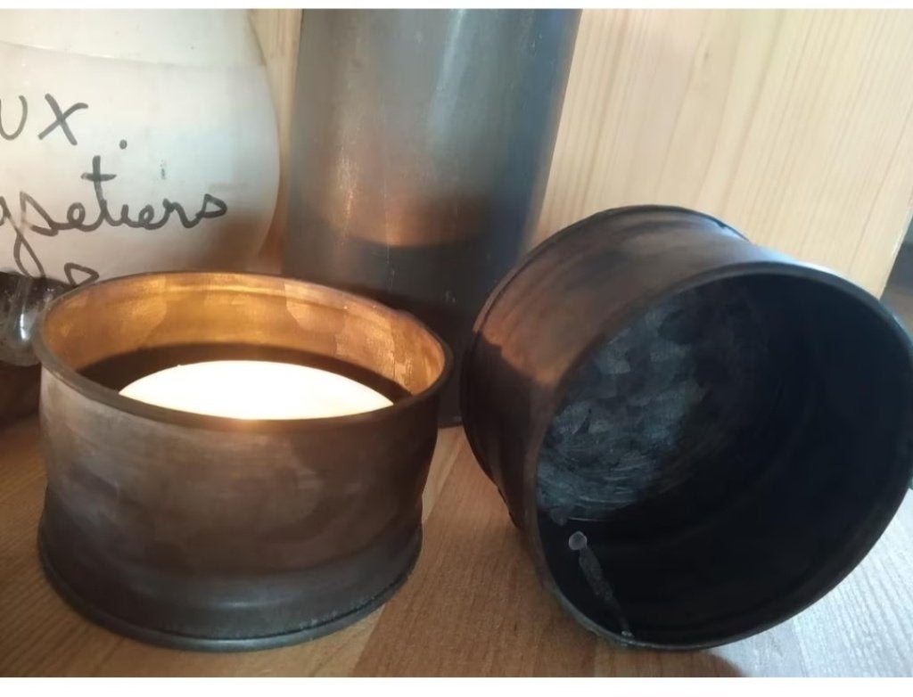Oud metalen waxinelichtjes + van Houten's cacaobus @DOC61, Ophalen of Verzenden