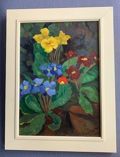 bloeiende planten in potten - F.J.D. Boers 1914 BE -1987 NL, Antiek en Kunst, Doek, Realistisch, Olieverf, Origineel werk