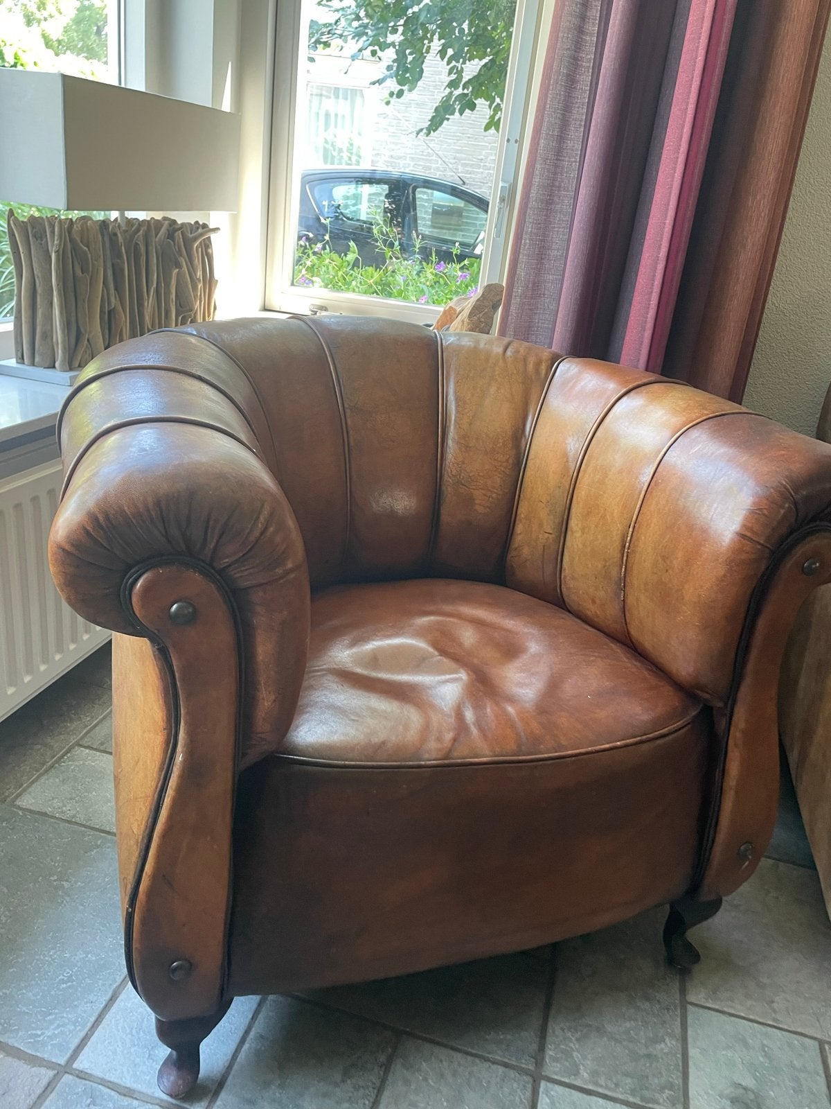 Prachtig leren stoel, cognacbruin, Huis en Inrichting, Ophalen, Gebruikt, Bruin, Leer