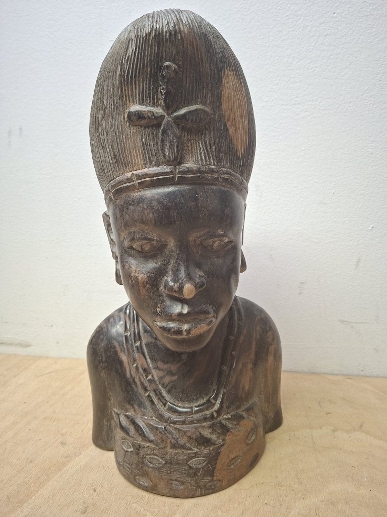 Handgesneden Yoruba buste van ebbenhout – Afrikaanse kunst, Antiek en Kunst, Ophalen, Buste, Handgemaakt, 20 - 50 cm