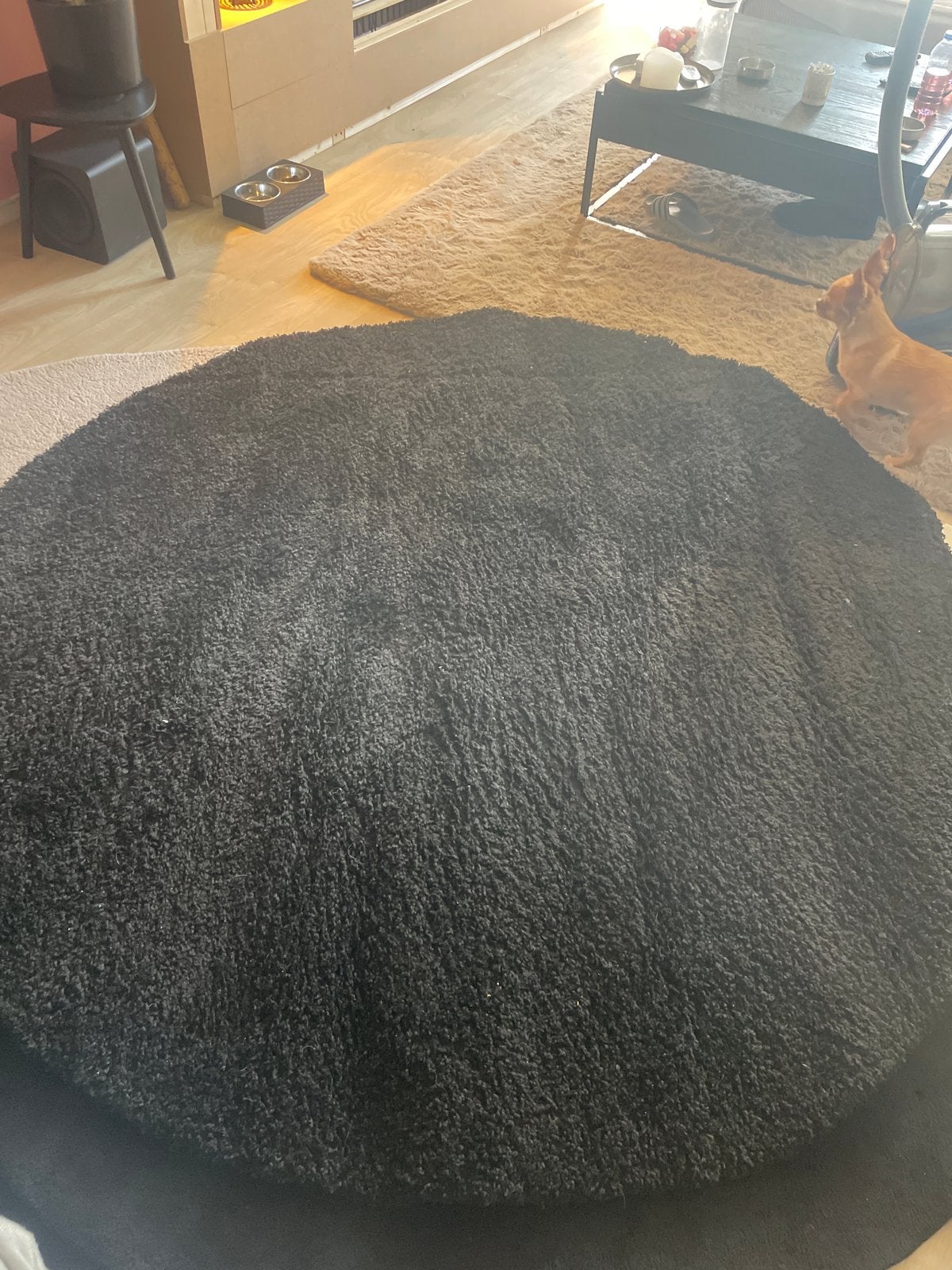 Rond zwart hoogpolig vloerkleed, Ophalen, Gebruikt, Zwart, Rond