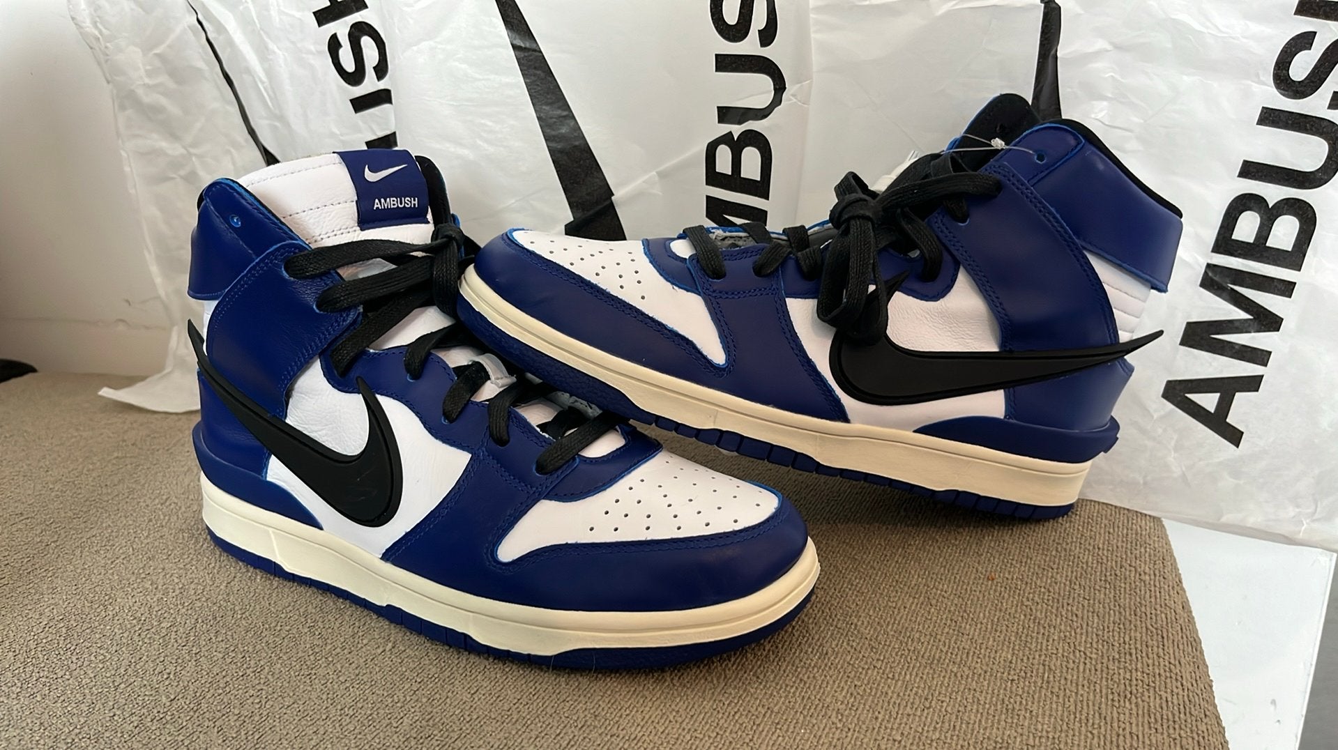 Nike dunk high ambush deep royal blue eur 44.5 us 10.5, Blauw, Nieuw, Ophalen of Verzenden, Sneakers of Gympen