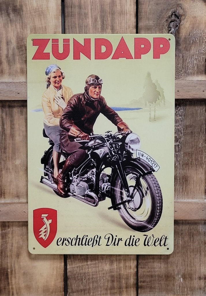 Zundapp die welt reclamebord van metaal wandbord deco, Info@deconoord.nl, Deco Noord, Nieuw, Ophalen of Verzenden