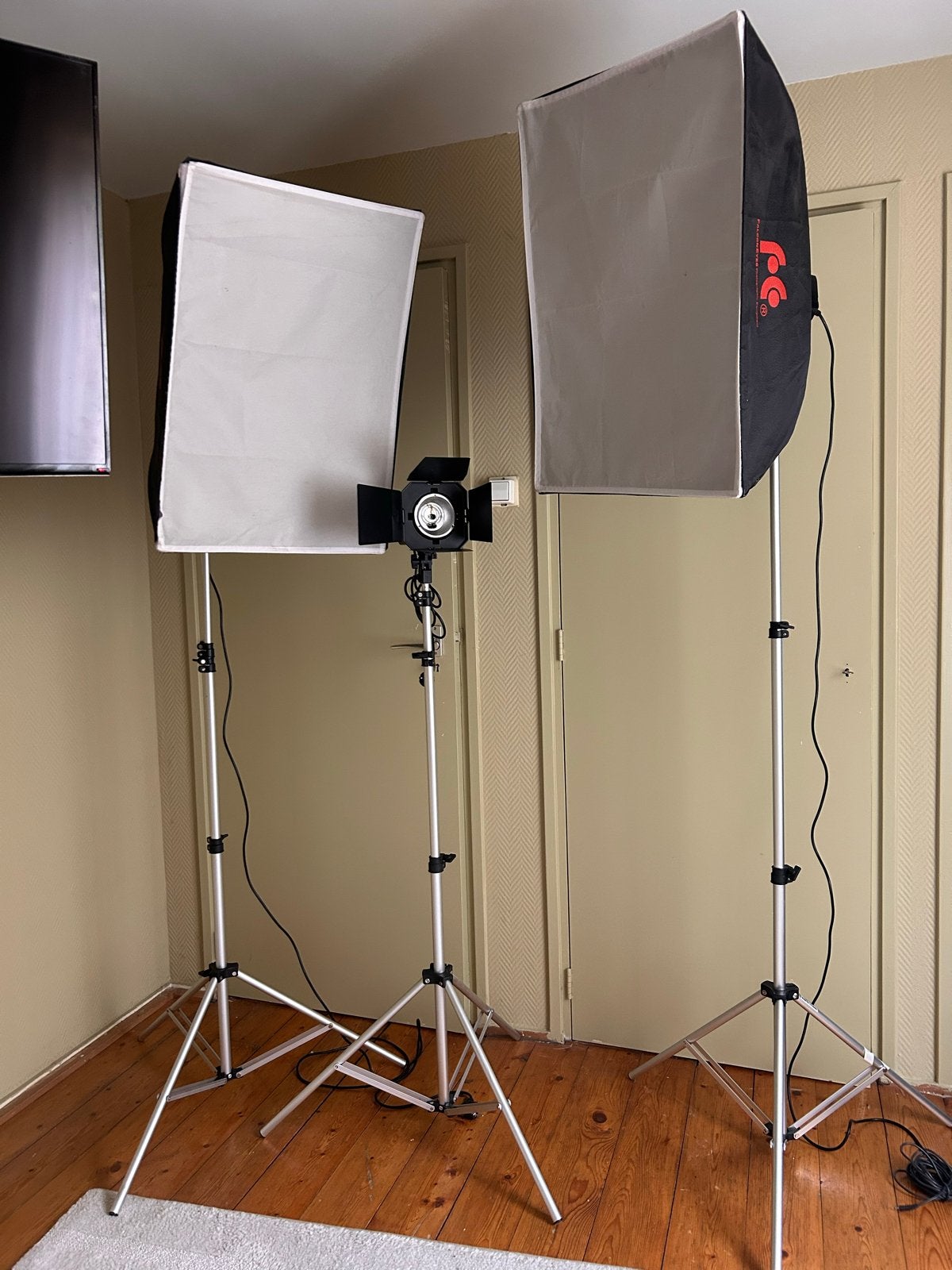 Complete fotostudio set met 3 Falcon Eyes flitsers, Ophalen, Gebruikt, Falcon Eyes, Complete fotostudio