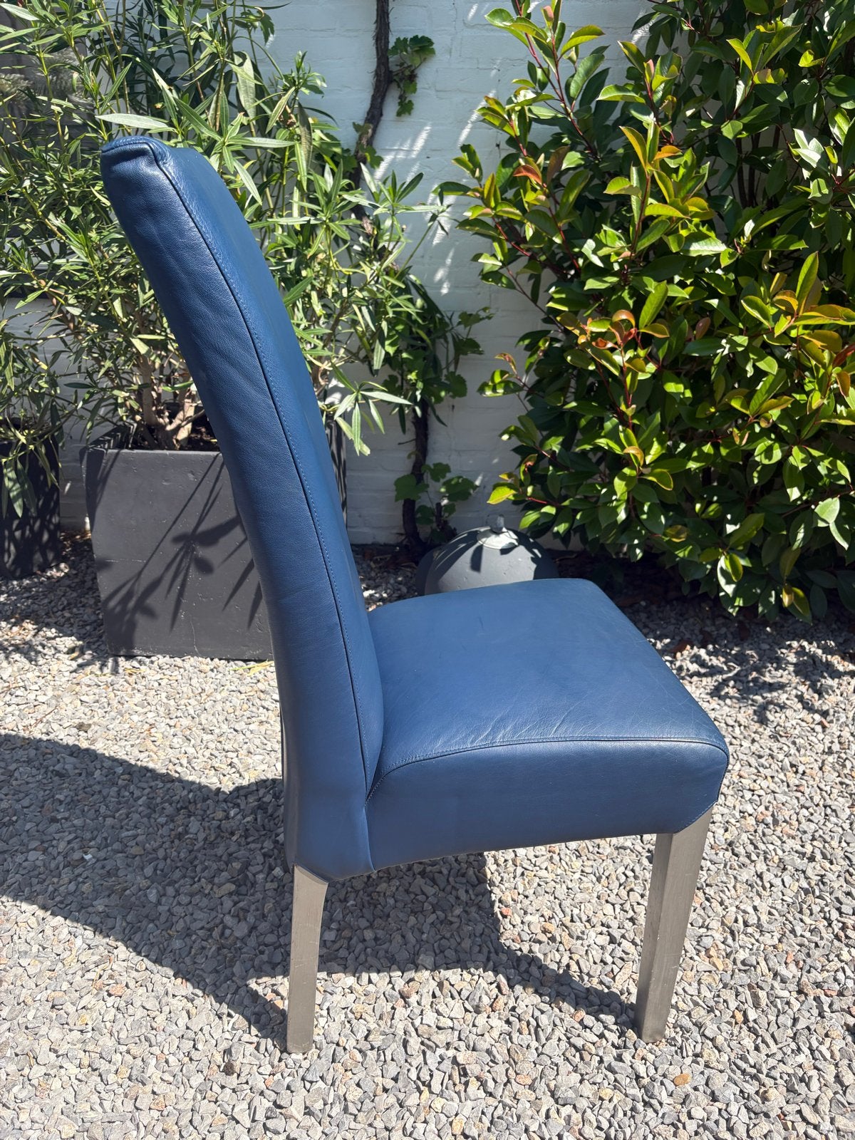 Set van 4 blauwe leren eetkamerstoelen, Ophalen, Gebruikt, Blauw, Leer
