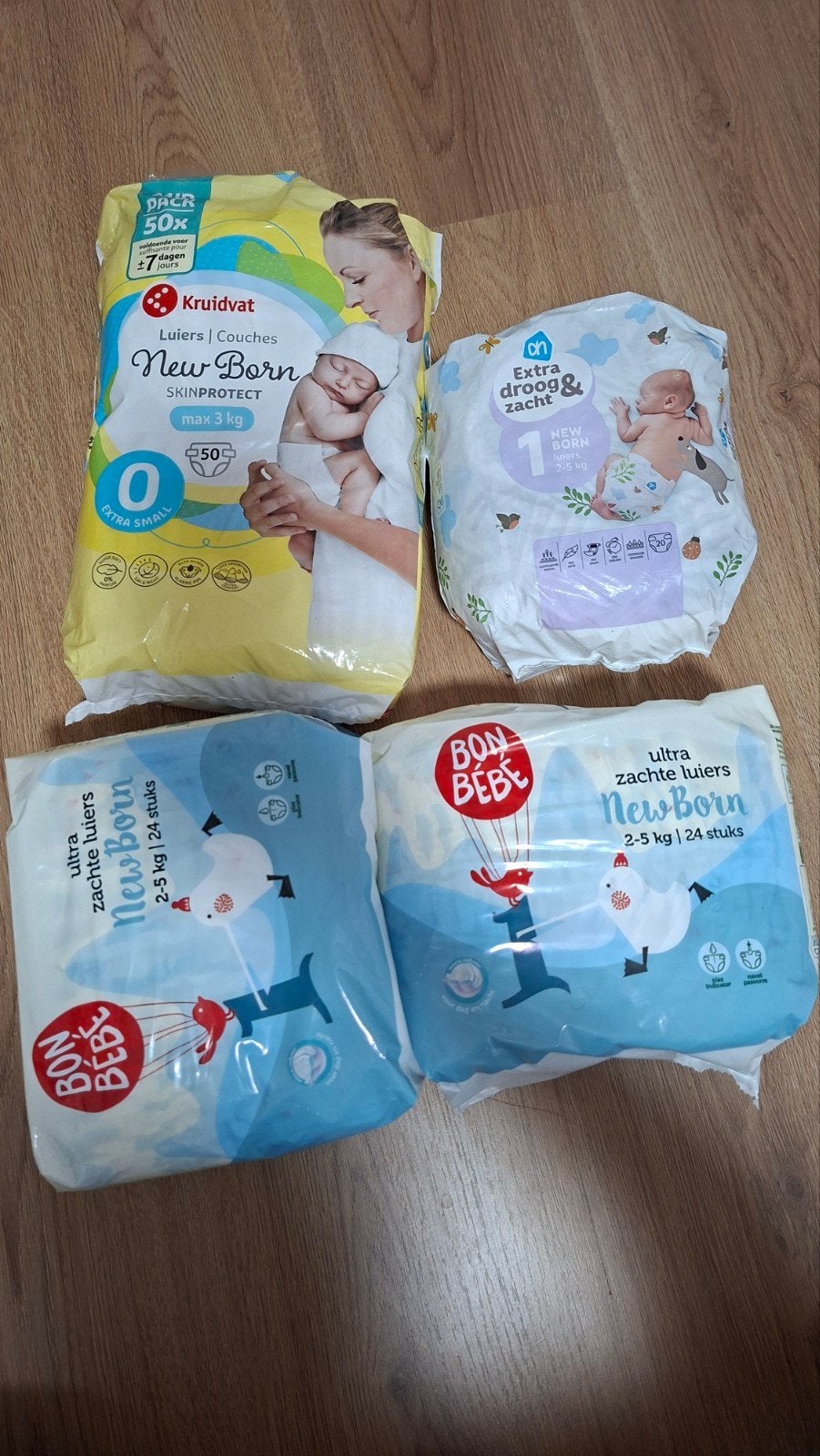luiers (Kruidvat, AH, Bon Bébé) - maat 0 & 1, Ophalen of Verzenden, Zo goed als nieuw, Overige typen