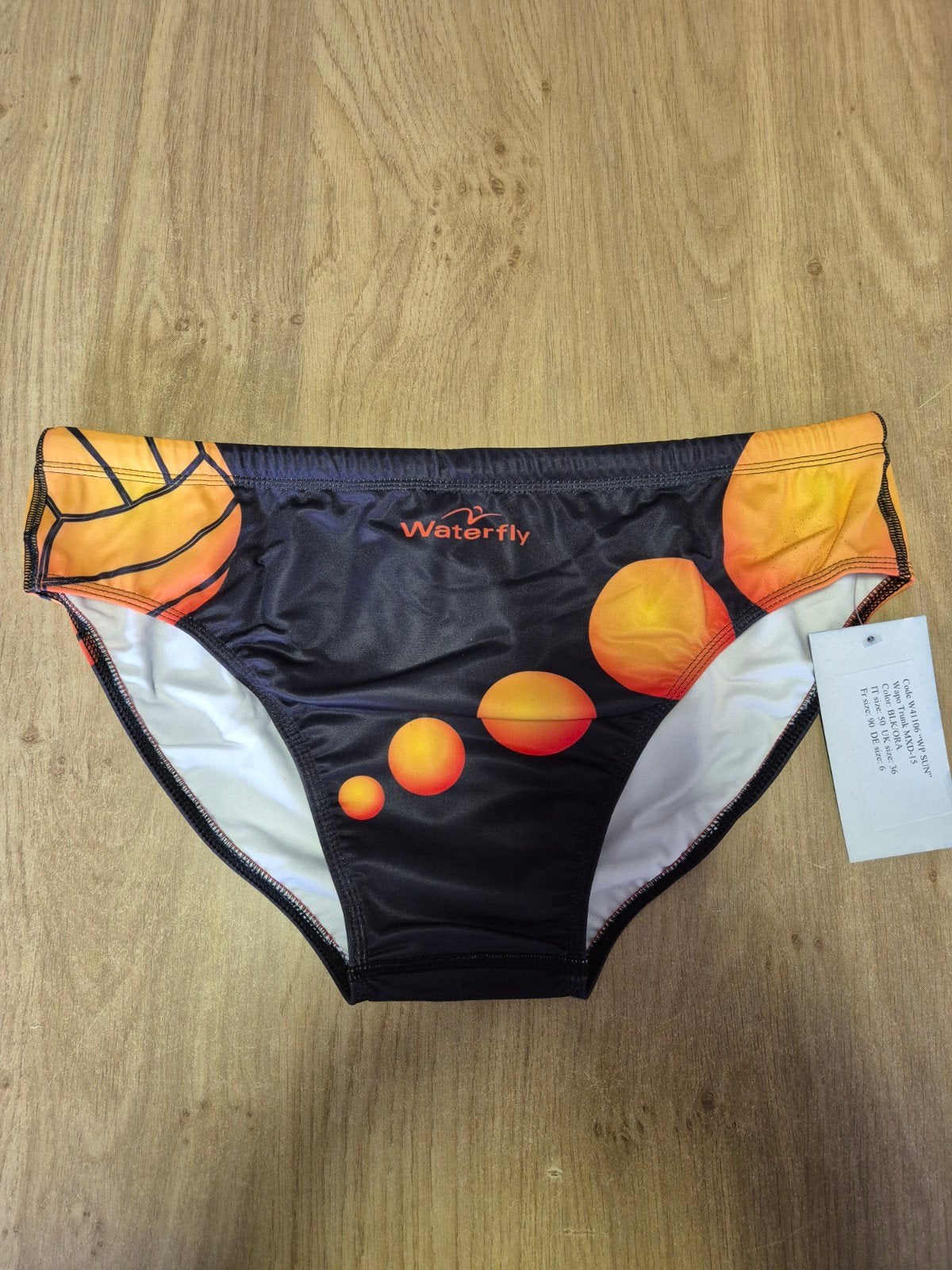 Waterfly Waterpolozwembroek - Zwart Oranje "Sun", Ophalen of Verzenden, Zwart, Waterfly, Zwemslip