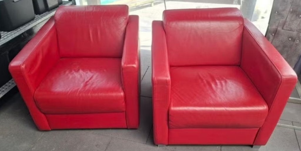 Fauteuils leer rood 2x, Huis en Inrichting, Fauteuils, Ophalen, 75 tot 100 cm, Leer, 50 tot 75 cm