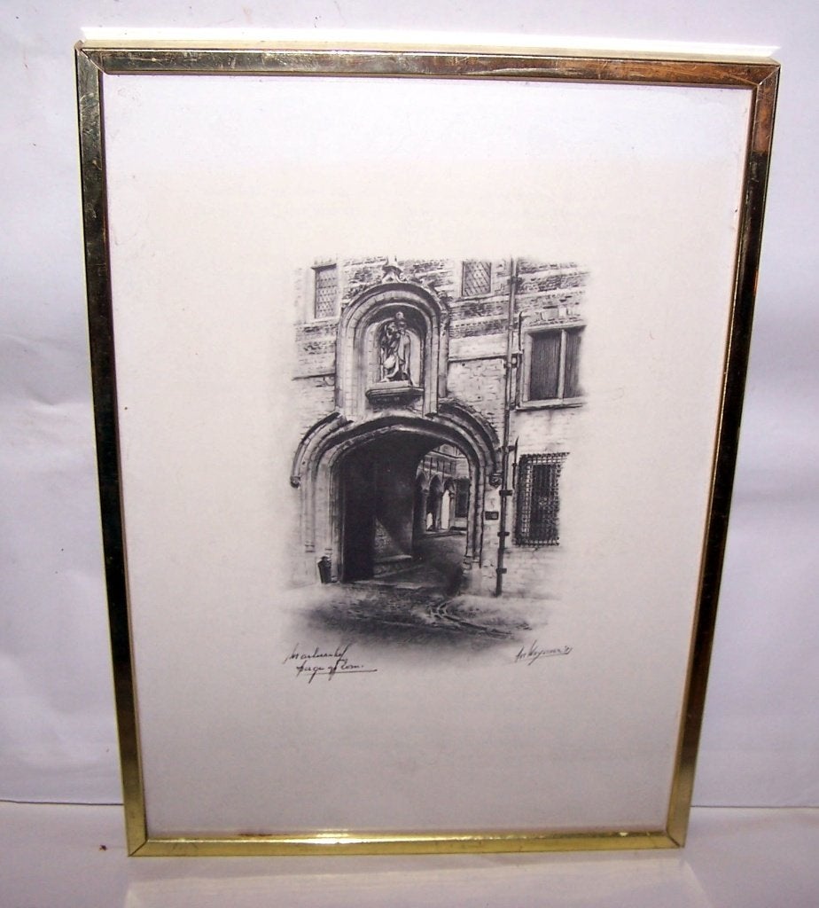 Prachtige ets/lithografie Markiezenhof Bergen op Zoom. Nwst., Ingelijst, 28 cm, Stadsgezicht, Ophalen of Verzenden