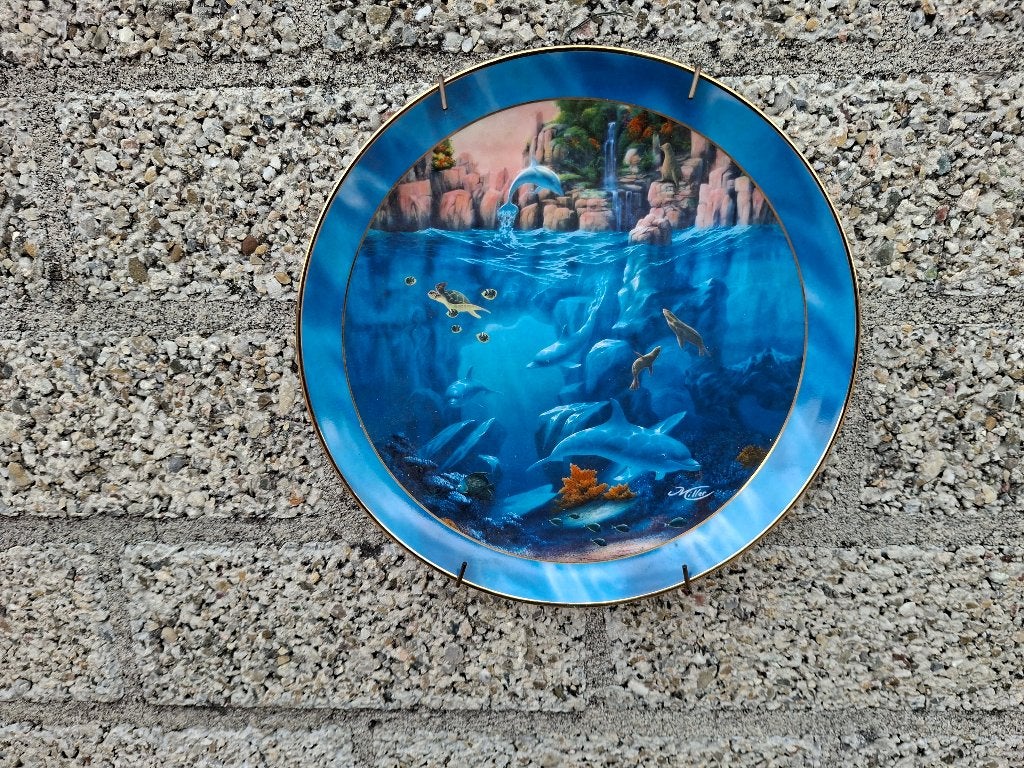 zeer oud wandbord dolfijnen van franklin mint, Ophalen of Verzenden