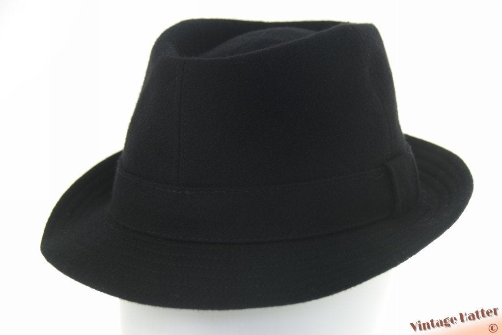Vintage gleufhoed Trilby Mayser-Milz Consul zwart wolvilt 56, Mayser-Milz Consul, Hoed, Ophalen of Verzenden, 57 cm (M, 7⅛ inch) of minder