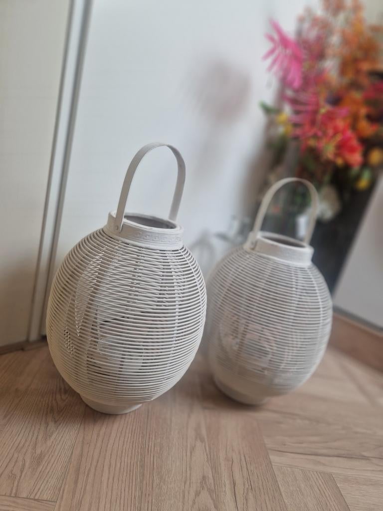 Lampionnen/windlichten wit, Overige materialen, Wit, Ophalen of Verzenden, Zo goed als nieuw