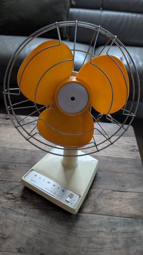 Vintage Olimpic Artic tafelventilator | Oranje | 70s/80s, Ophalen of Verzenden, Gebruikt, Tafelventilator