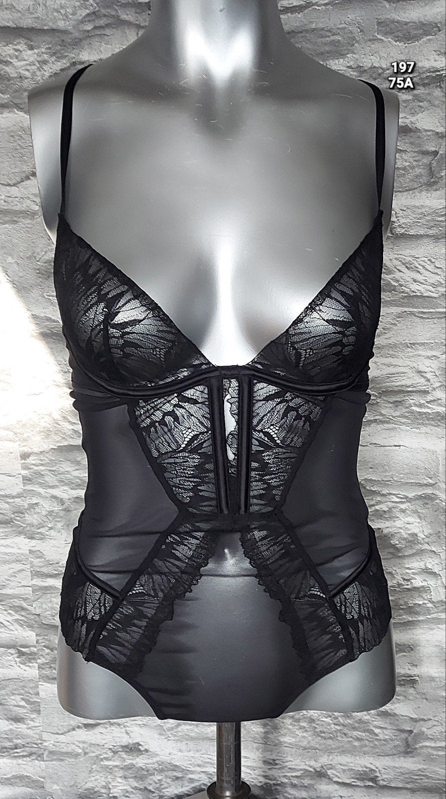 Sexy Zwarte kanten string body - 75A, Onbekend, Ophalen of Verzenden, Zwart, Body of Korset