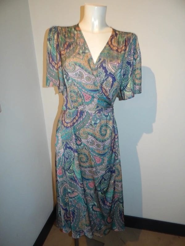 Dream Catcher beeldschone zijde wrapdress paisley kleur 38, Maat 38/40 (M), Zo goed als nieuw, Dream Catcher, Onder de knie
