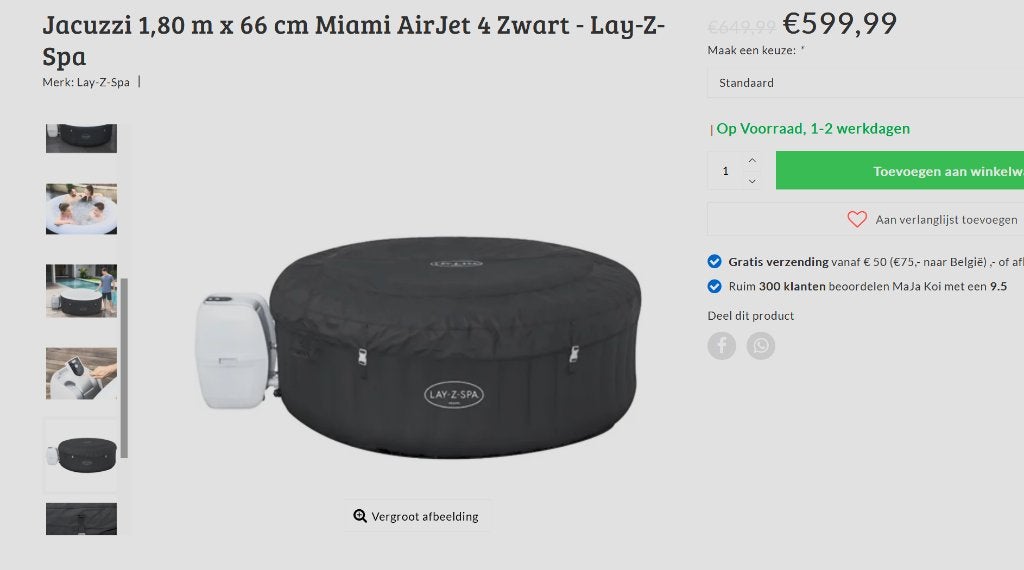 lay z spa miami jacuzzi bestway, Tuin en Terras, Ophalen, Zo goed als nieuw, Opblaasbaar