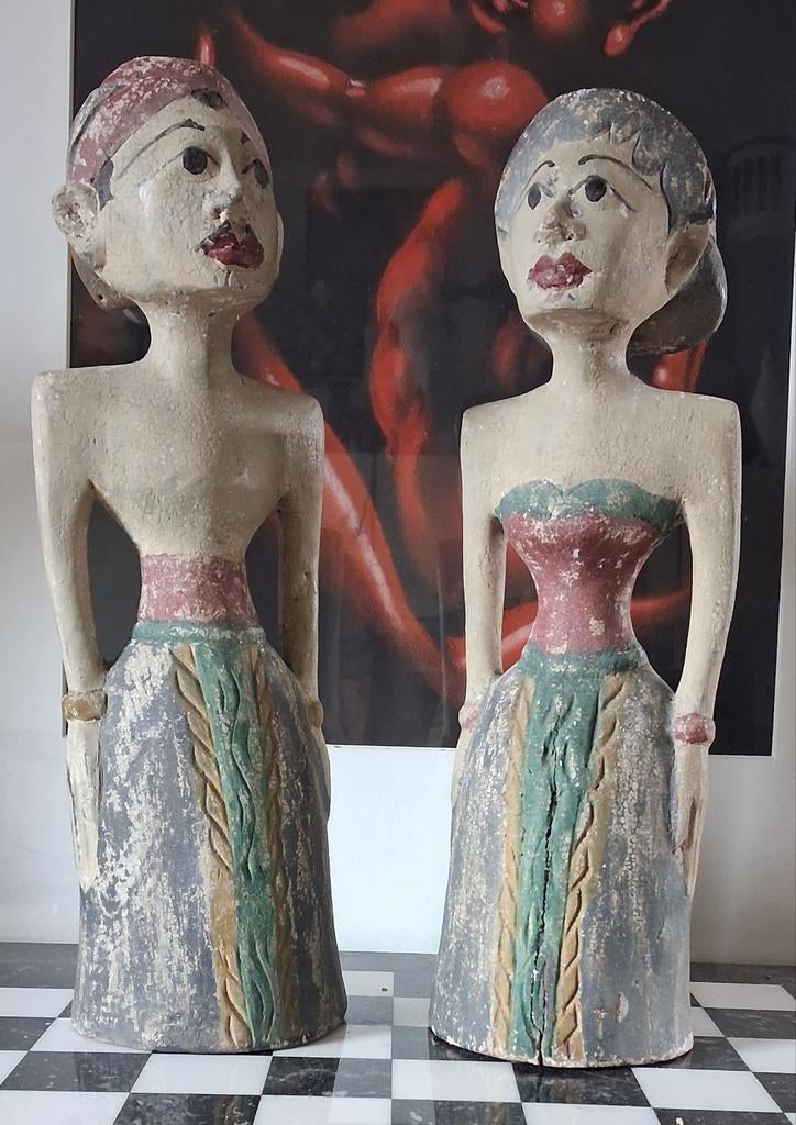 Loro Blonyo. Java. Houtsnijwerk. 32 & 31 cm. *Zie tekst., Ophalen