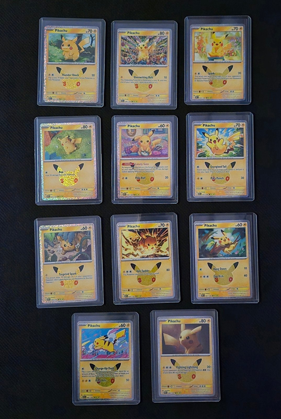 11 Pikachu kaarten 30th anniversary Pokemon, Ophalen of Verzenden, Zo goed als nieuw