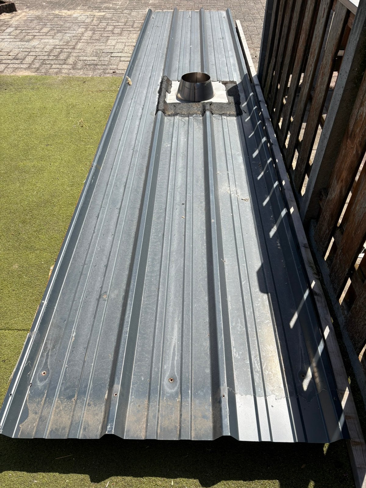 Damwand plaat 100/60  met RVS dak doorvoer antraciet., Gebruikt, Minder dan 5 m², Metaal, Grijs