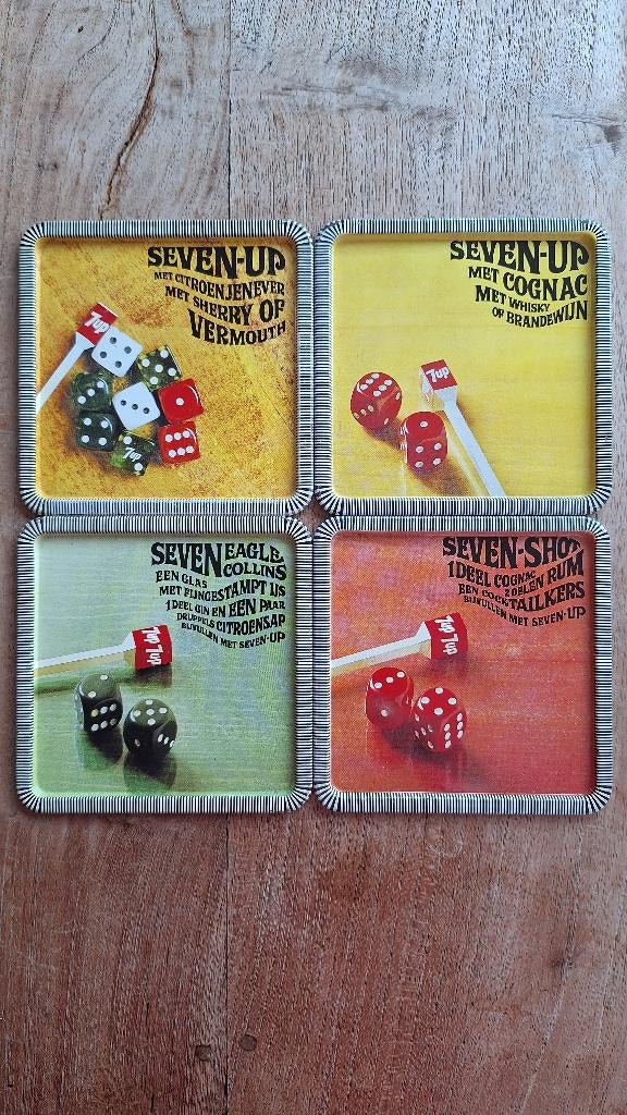 Vintage 7Up metalen onderzetters jaren ’60/’70 (set 1), Ophalen of Verzenden, Gebruikt, Overige typen