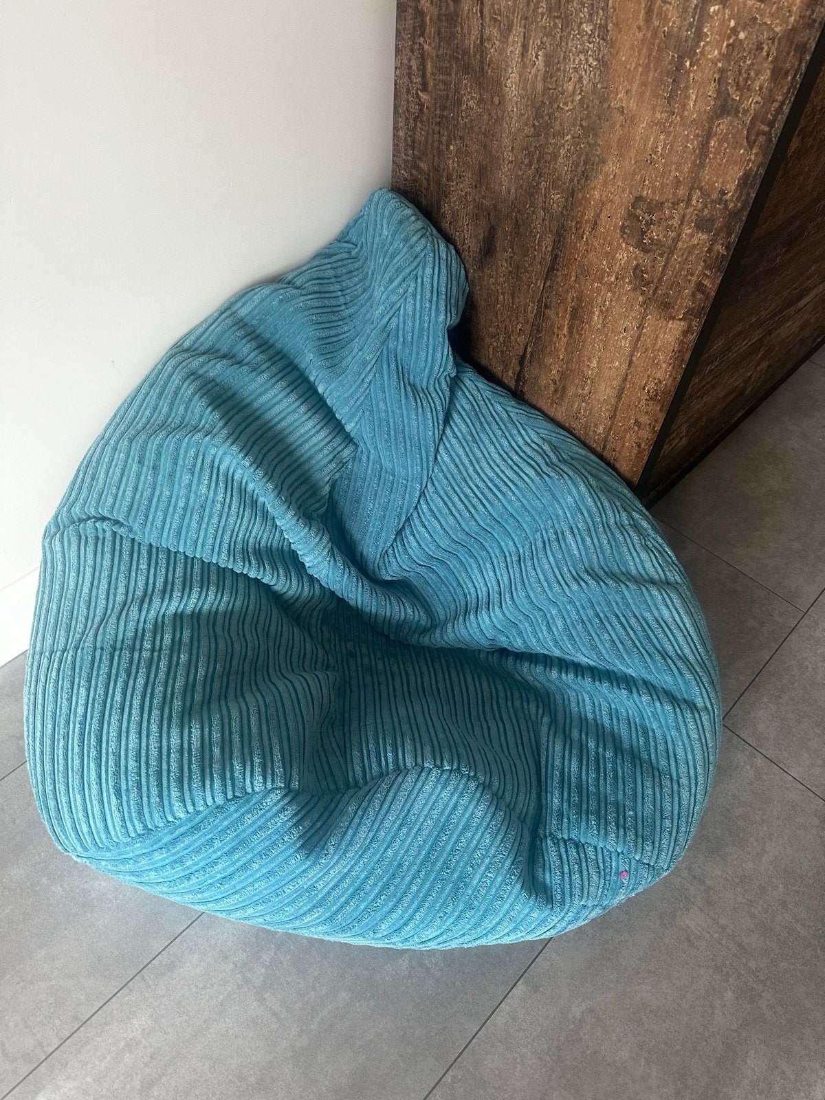 Loungepug Zitzak - Ribfluweel - Turquoise, Ophalen, Zo goed als nieuw, Blauw, Zitzak