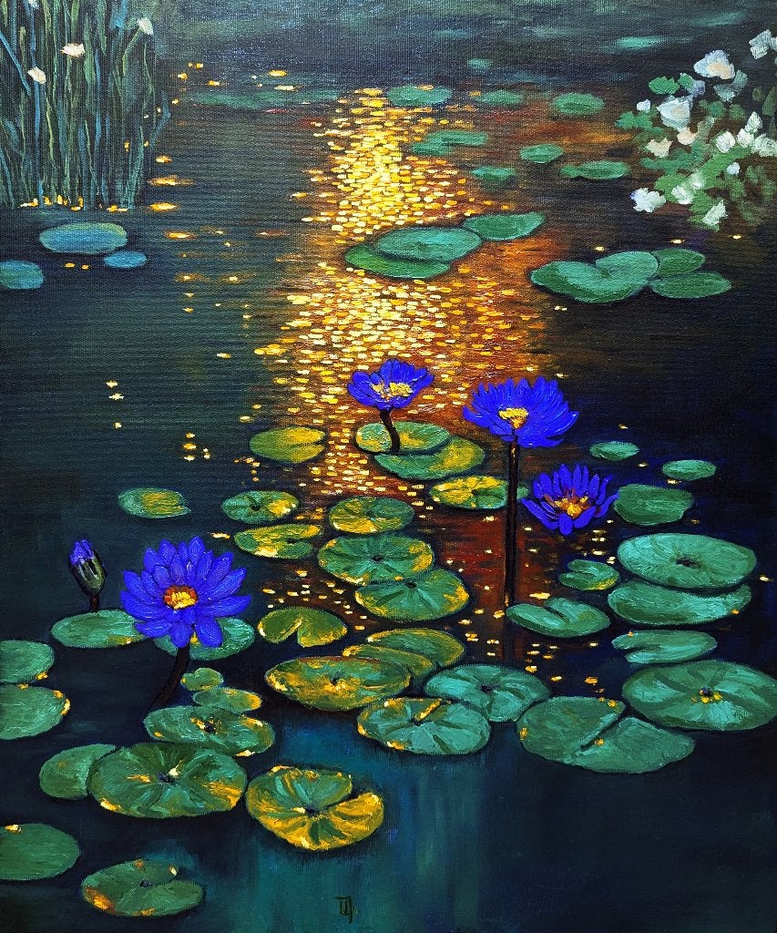 "Waterlelies"  Schilderij, Landschap, Verzenden, Olieverf, Handgeschilderd