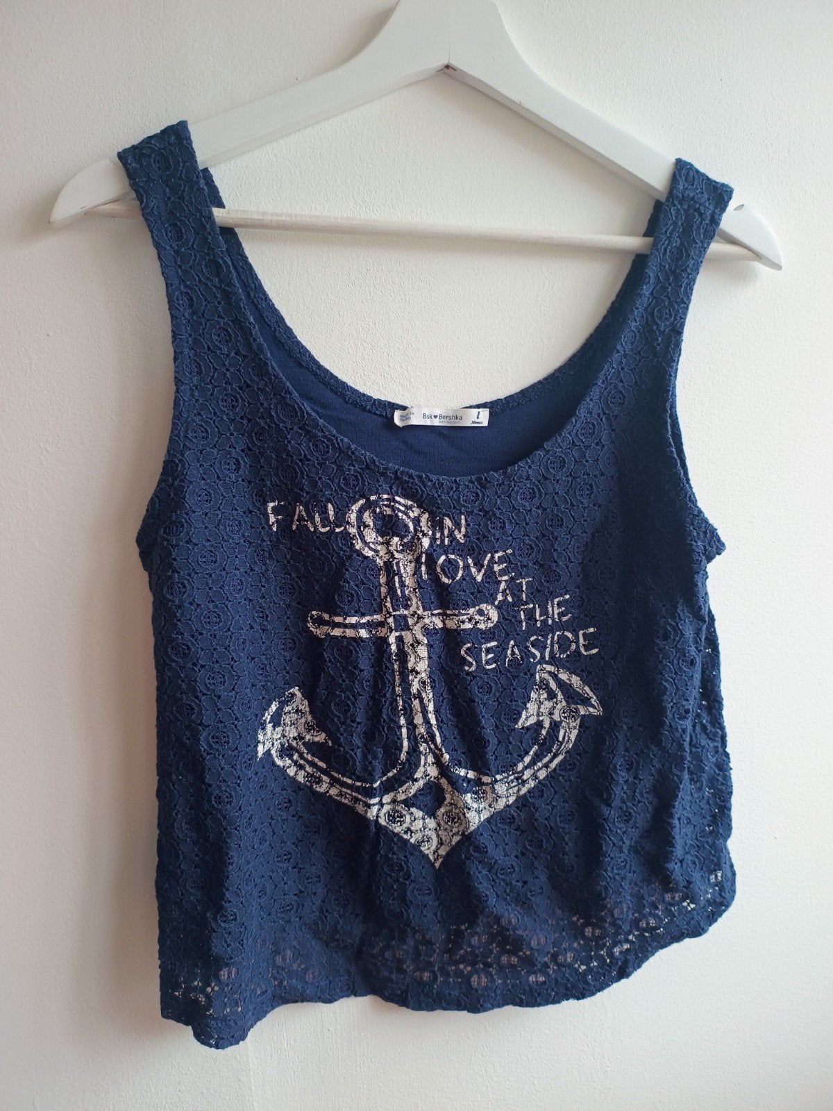 Y2K Vintage Stijl Kant Top Donkerblauw Maat L, Ophalen of Verzenden, Zo goed als nieuw, Blauw, Zonder mouw